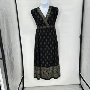 Boho India Maxi Dress Lapogee Large Black Festival‎ Sleeveless Ethnic Fall